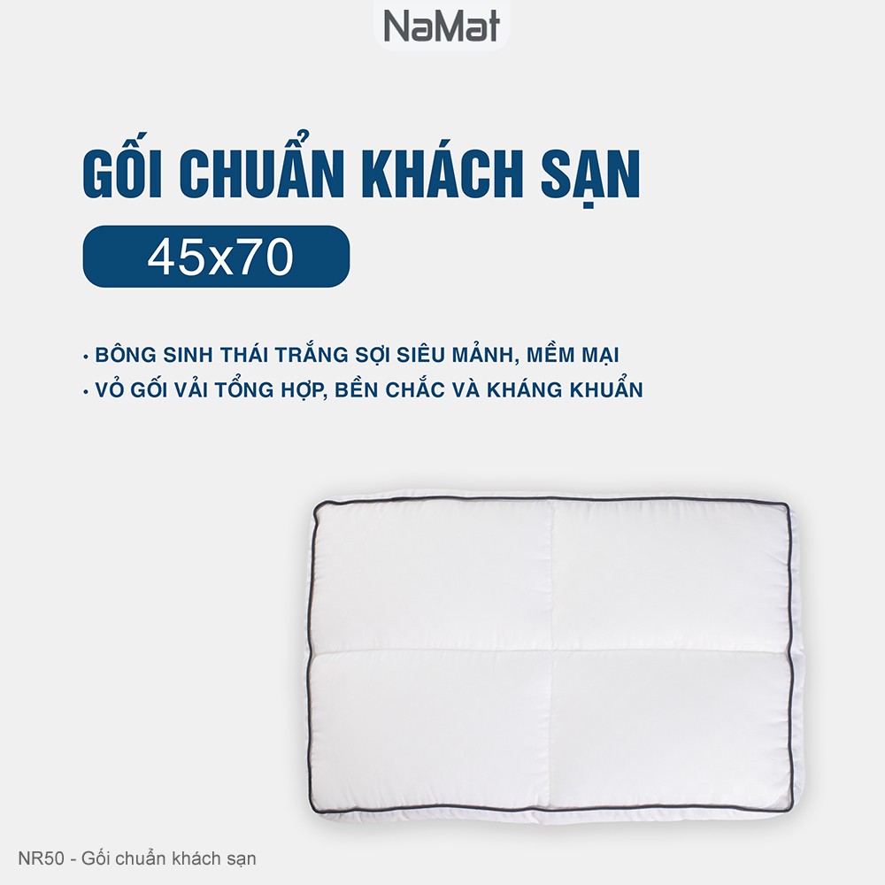 Gối chuẩn khách sạn, thấp kê cổ, bông lông vũ, kháng khuẩn - NR50